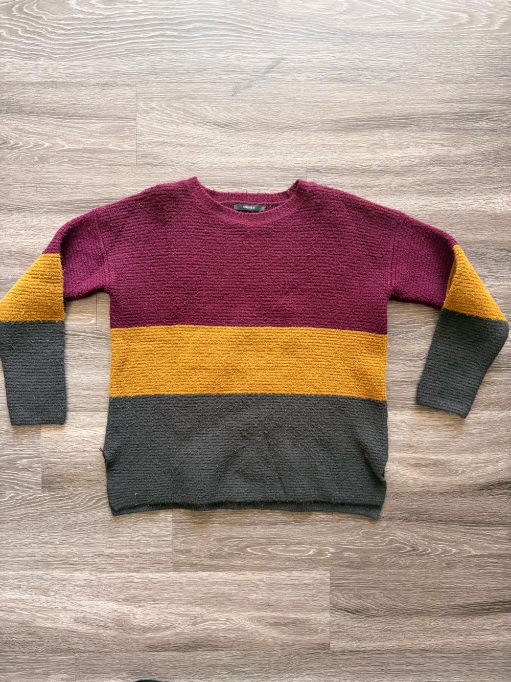 Forever 21 Colorblock Crewneck Sweater in Burgundy, Mustard & Charcoal